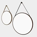 Round Mirrors with Wooden Frames and Leather Hanging Straps Hanging on Wall Against White Curtain
