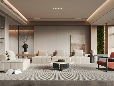 Modern Living Room Interior With Beige Sofa Coffee Table Area Rug And Green Wall Artwork 3d model