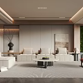 Modern Living Room Interior With Beige Sofa Coffee Table Area Rug And Green Wall Artwork