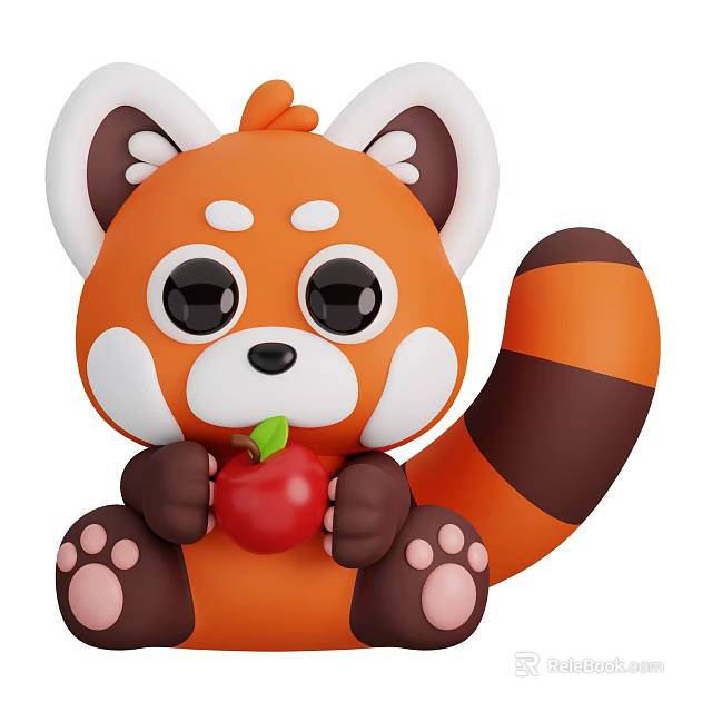 Cute Orange Reptile Holding Red Apple With Big Eyes And Brown Tail 3d model 