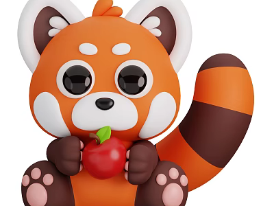 Cute Orange Reptile Holding Red Apple With Big Eyes And Brown Tail 3d model