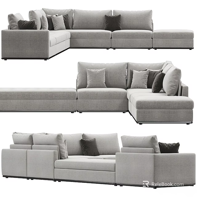 Modern Gray Double Sofa With Plush Cushions And Soft Upholstery Design 3d model 