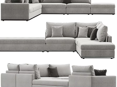 Modern Gray Double Sofa With Plush Cushions And Soft Upholstery Design 3d model