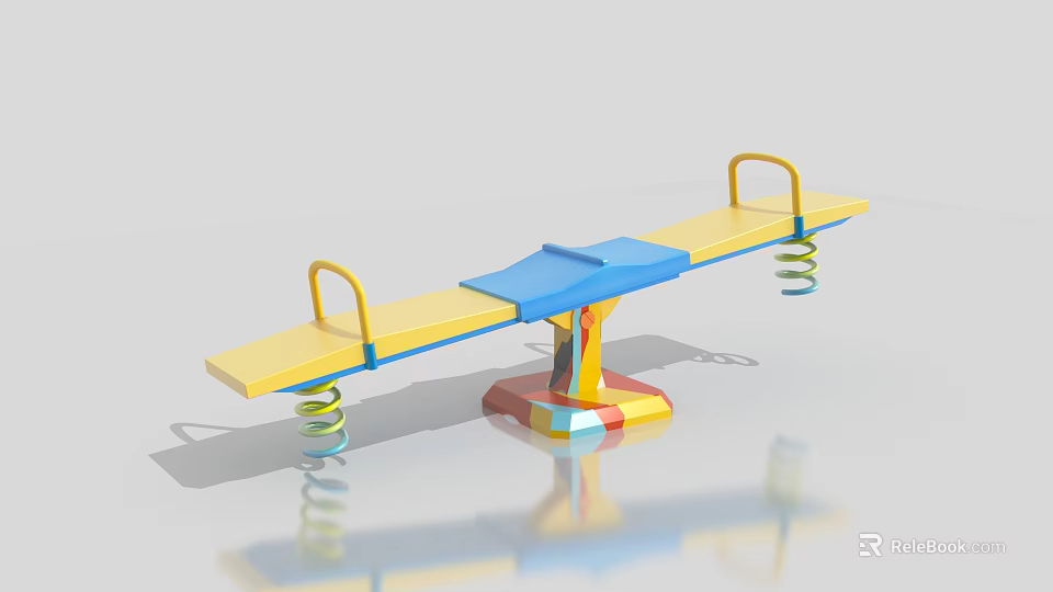 Colorful Playground Seesaw With Yellow Seats Blue Center Springs And Colorful Base 3d model 