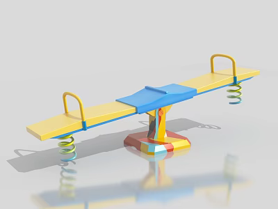 Colorful Playground Seesaw With Yellow Seats Blue Center Springs And Colorful Base 3d model