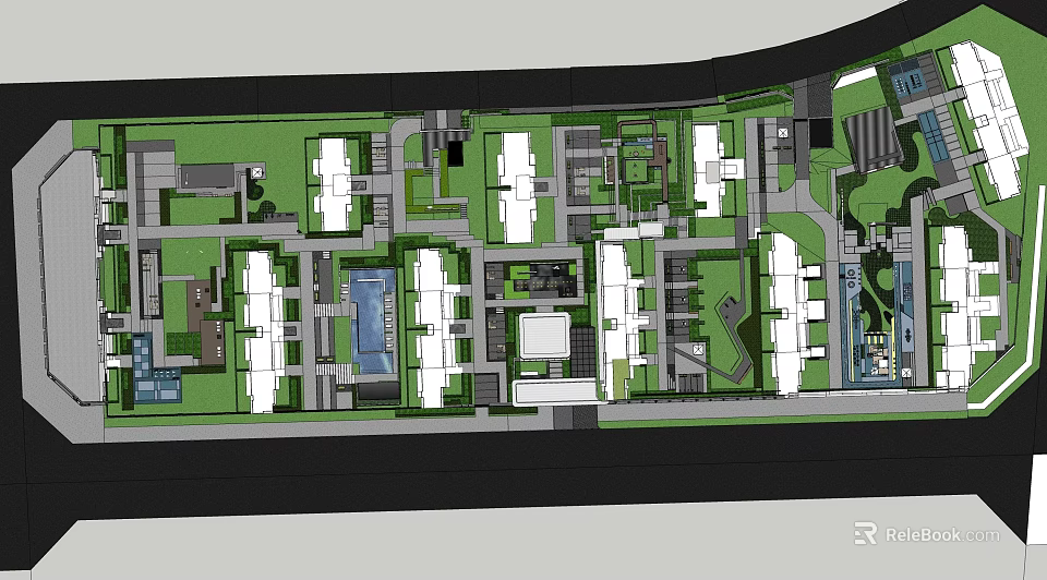 Modern Garden Landscape Master Plan Featuring Architectural Layout Green Spaces And Water Features 3d model