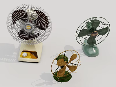 Vintage Air Cooler Fans In Different Retro Styles With Metal Bases And Blades 3d model