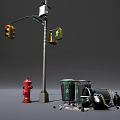 Public Facilities Collection With Trash Bins Traffic Cones Road Barriers And Advertising Banners