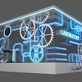 Laboratory Themed Event Entrance With Gears Pipes And Illuminated Lines
