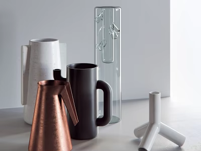 Modern Copper Black White Glass Vases With Handle Tripod Design And Flowers 3d model