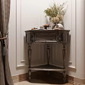 Elegant Gray Wooden Console Table With Drawer Flower Vase And Decor Against White Wall
