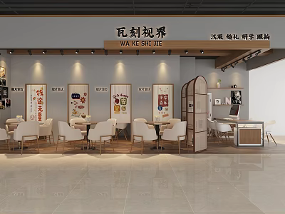 Digital Store Interior Design With Showcase Area Customer Experience Tables And Decorative Posters 3d model