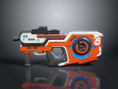 Futuristic Sci Fi Gun With Orange White Blue Tactical Design Aiming Scope And Circular Component 3d model