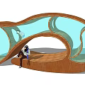 Unique Curved Wooden Playground Equipment With Transparent Blue Sections And Children Playing Inside