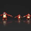 Three Red Reptile Models In Different Poses On Black Reflective Surface 3d model