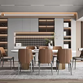 Modern Restaurant Interior Design With Dining Table Chairs Lighting And Display Shelves 3d model