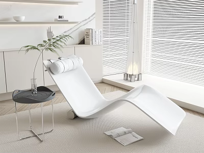 White Modern Lounge Chair With Side Table Plant And Bright Room Blinds Carpet Magazines 3d model