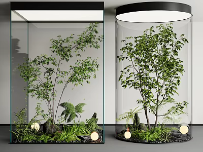 Indoor Courtyard Garden With Glass Enclosures And Lush Plants 3d model
