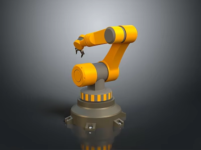 Yellow Robotic Arm Game Movie Character With Gray Joints And Striped Base 3d model Yellow Robotic Arm Game Movie Character With Gray Joints And Striped Base 3d model