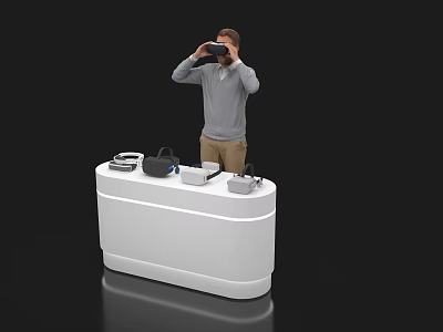 Group of People Using VR Headset At White Display Counter With Tech Devices 3d model
