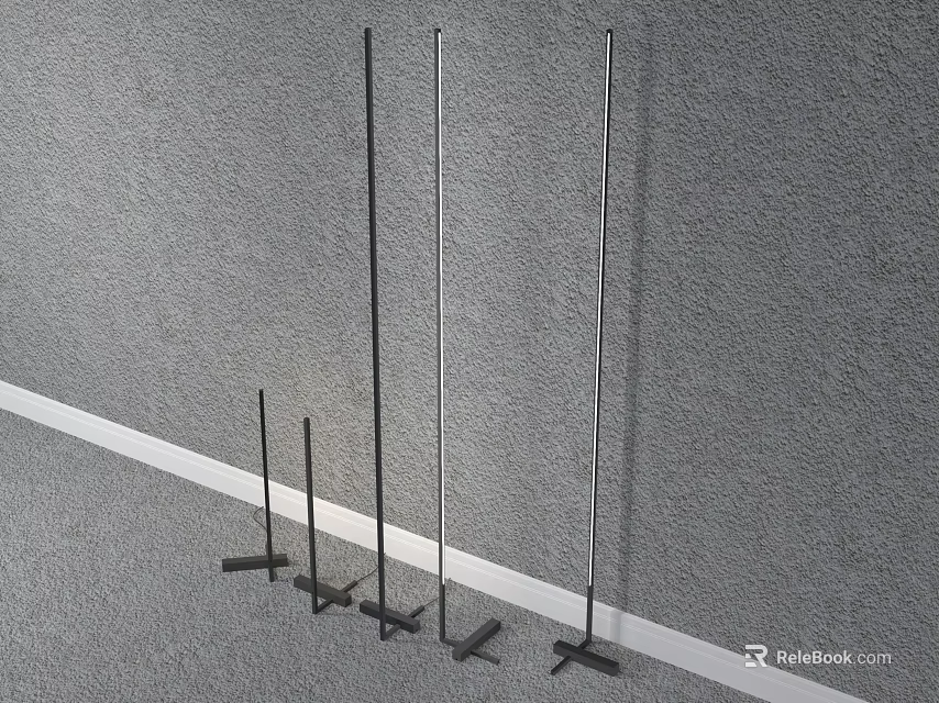 Modern Sleek Floor Lamps With Different Heights In Gray Wall Setting 3d model