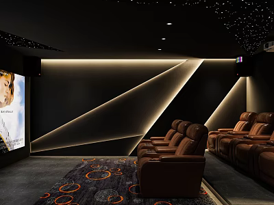 Home Theater Interior With Brown Recliners Star Ceiling And Accent Lighting 3d model