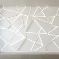 Modern Bedroom Accent Wall With Geometric White Lines And Built In Lighting