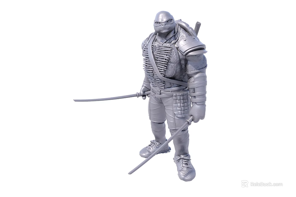 Armored Game Movie Character With Turtle Shell And Dual Staff Weapons 3d model 