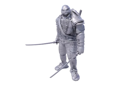 Armored Game Movie Character With Turtle Shell And Dual Staff Weapons 3d model