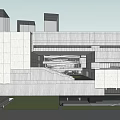 Modern White Museum Building With Cantilevered Glass Structure Lawn And Trees