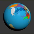 Shiny Blue Globe 3D Model With Vibrant Colored Continents On Dark Background