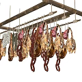 Hanging Various Meats And Sausages Drying On Bamboo Pole For Preservation