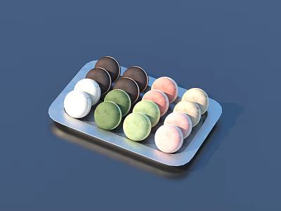 Delicious Colorful Macarons Neatly Arranged on Silver Tray with Pastel Shades 3d model