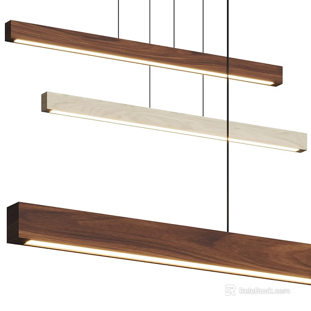 Modern Wooden Linear Pendant Lights with Different Wood Tones and LED Lighting for Contemporary Interior 3d model 