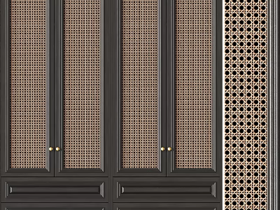 Black Modern Wardrobe With Grid Patterned Doors And Gold Handles Design 3d model