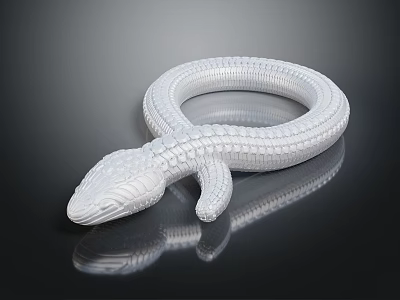 White Textured Coiled Reptile Shaped 3D Model With Reflection On Black Surface 3d model