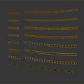 Different Types Of Yellow Warning Tapes With Striped Text And Crescent Patterns