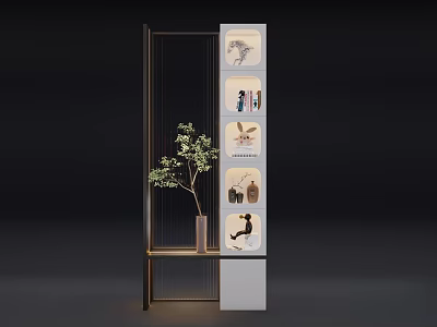 Elegant Modern Console Cabinet Sideboard Interior Design With Glass Shelves And Decorative Plants 3d model