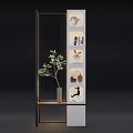 Elegant Modern Console Cabinet Sideboard Interior Design With Glass Shelves And Decorative Plants