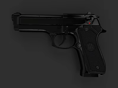 Black Semi Automatic Pistol With Textured Grip And Sleek Metal Design 3d model