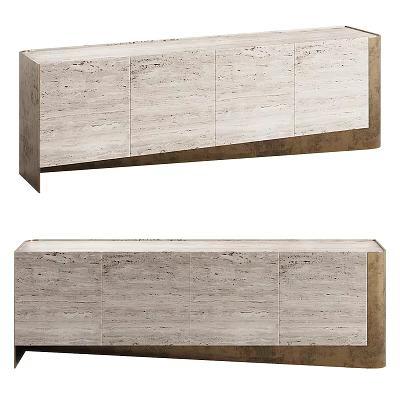 Modern Light Gray Textured Stone Sideboard With Golden Metal Frame Design 3d model