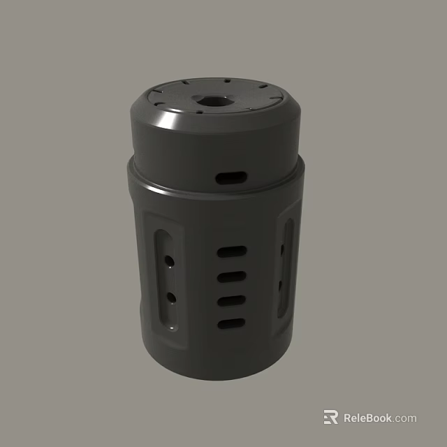 Mechanical Gray Cylindrical Industrial Component With Multiple Holes And Grooves Structure 3d model 