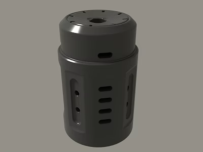 Mechanical Gray Cylindrical Industrial Component With Multiple Holes And Grooves Structure 3d model