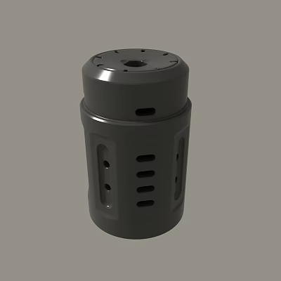 Mechanical Gray Cylindrical Industrial Component With Multiple Holes And Grooves Structure 3d model