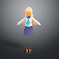 Cartoon Style Outfit With White Shirt Blue Tie Purple Skirt And Brown Shoes