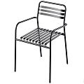 Sleek Modern Black Metal Chair With Armrests And Striped Seat Design