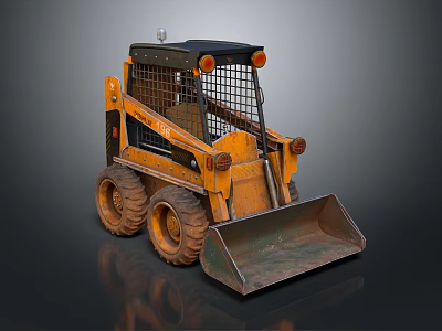 Yellow And Black Compact Skid Steer Loader With Cage Cab Large Tires And Front Bucket 3d model
