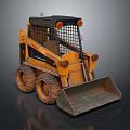 Yellow And Black Compact Skid Steer Loader With Cage Cab Large Tires And Front Bucket