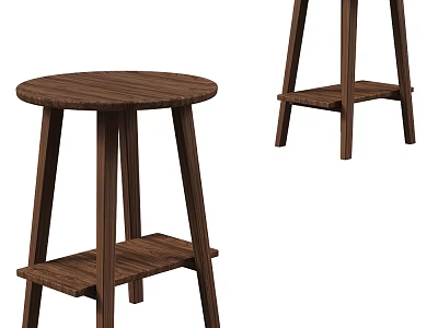 Wooden Side Table With Round Top Three Legs And Lower Shelf Design 3d model
