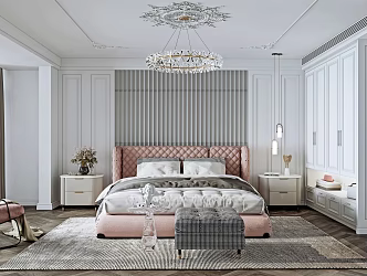 Jane Europe Bedroom Double Bedside Cabinet Crystal Chandelier Wardrobe Single Sofa Bed End Stool Vase 3d model